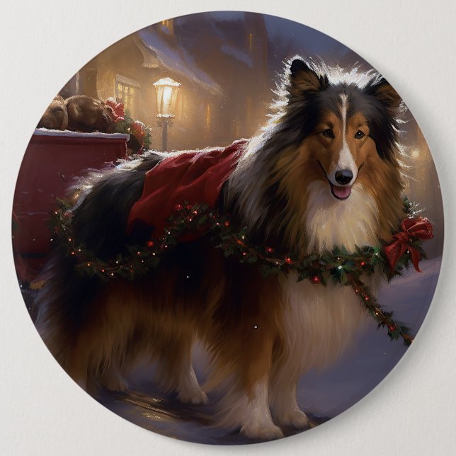 Shetland Sheepdog Christmas Festive Season  Button (Front)
