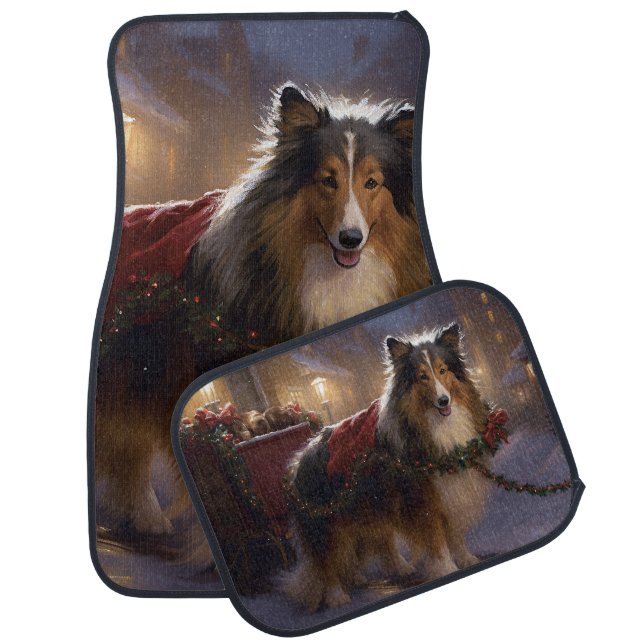 Shetland Sheepdog Christmas Festive Season  Car Floor Mat (Set)