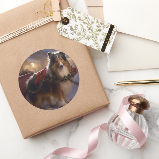 Shetland Sheepdog Christmas Festive Season  Classic Round Sticker (Gifting)