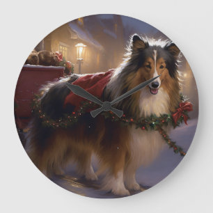 Shetland Sheepdog Christmas Festive Season Large Clock
