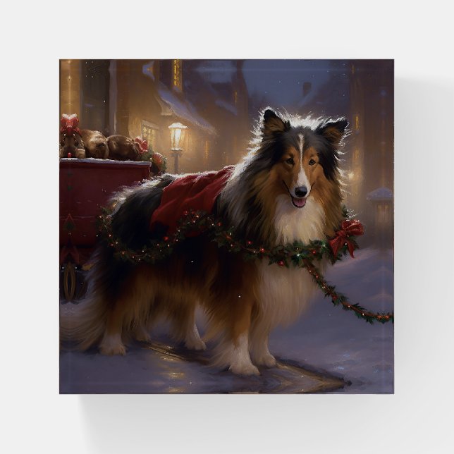 Shetland Sheepdog Christmas Festive Season  Paperweight (Front)