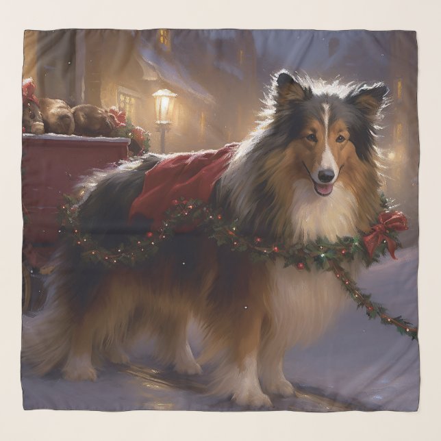 Shetland Sheepdog Christmas Festive Season  Scarf (Front)