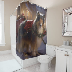 Shetland Sheepdog Christmas Festive Season Shower Curtain