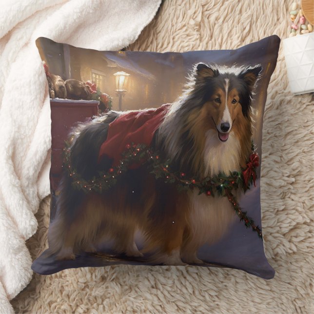 Shetland Sheepdog Christmas Festive Season  Throw Pillow (Blanket)