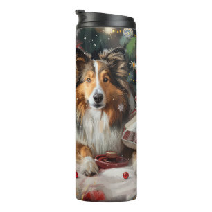 Shetland Sheepdog Christmas Festive Thermal Tumbler