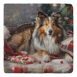 Shetland Sheepdog Christmas Festive Trivet