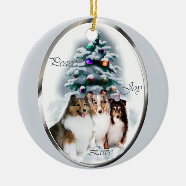 Shetland Sheepdog Christmas Gifts Ceramic Ornament (Front)
