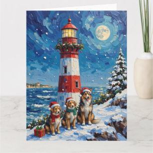 Shetland Sheepdog Christmas Lighthouse Holiday Card