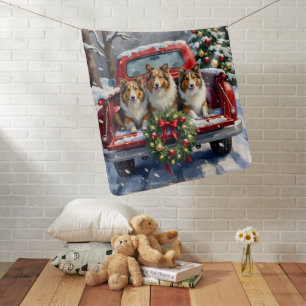 Shetland Sheepdog Christmas Red Truck Holiday Baby Blanket