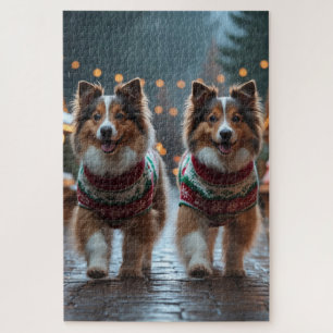 Shetland Sheepdog Christmas Snow Holiday  Jigsaw Puzzle