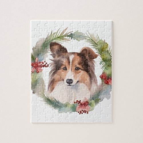 Shetland Sheepdog Christmas Wreath Festive Pup Jigsaw Puzzle