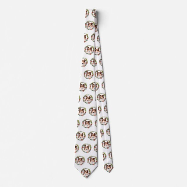 Shetland Sheepdog Christmas Wreath Festive Pup Neck Tie (Front)