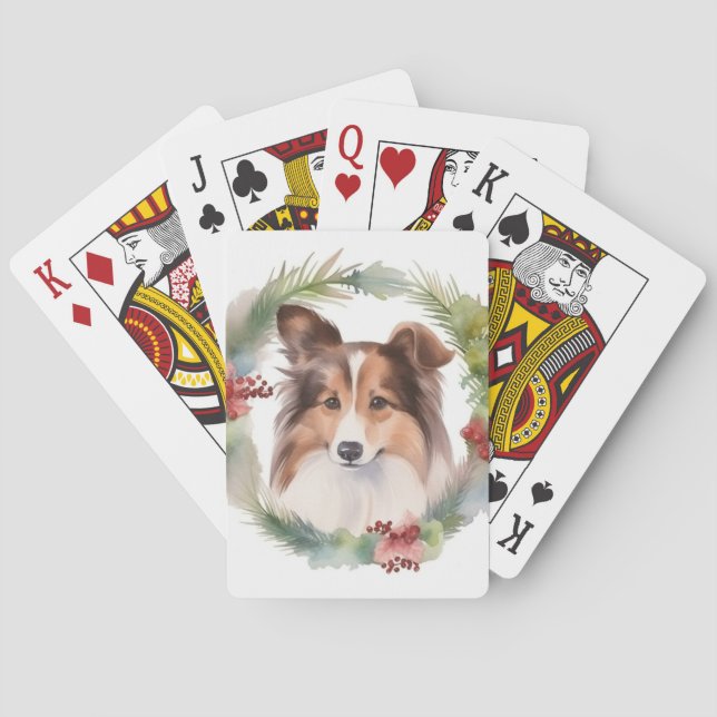 Shetland Sheepdog Christmas Wreath Festive Pup Poker Cards (Back)
