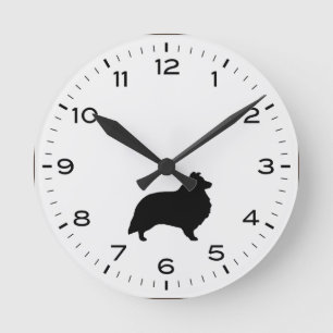 Shetland Sheepdog Dog Breed Silhouette Sheltie Round Clock