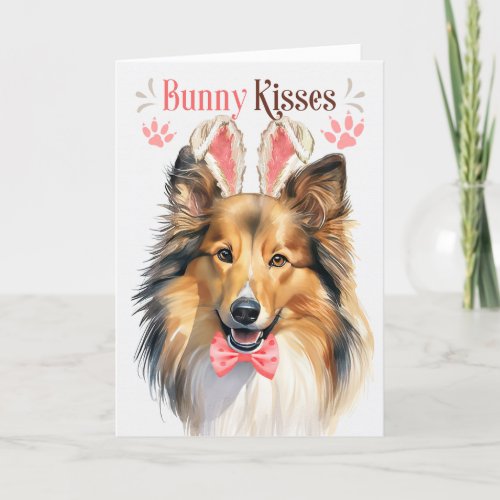 Shetland Sheepdog Dog in Bunny Ears for Easter Holiday Card