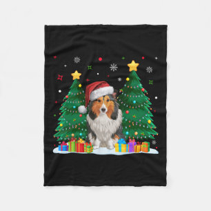 Shetland Sheepdog Dog Lover Santa Hat Ugly Christm Fleece Blanket