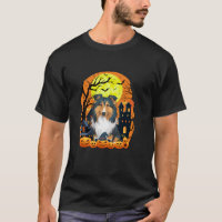 Shetland Sheepdog Dog With Pumpkins Scary Hallowee