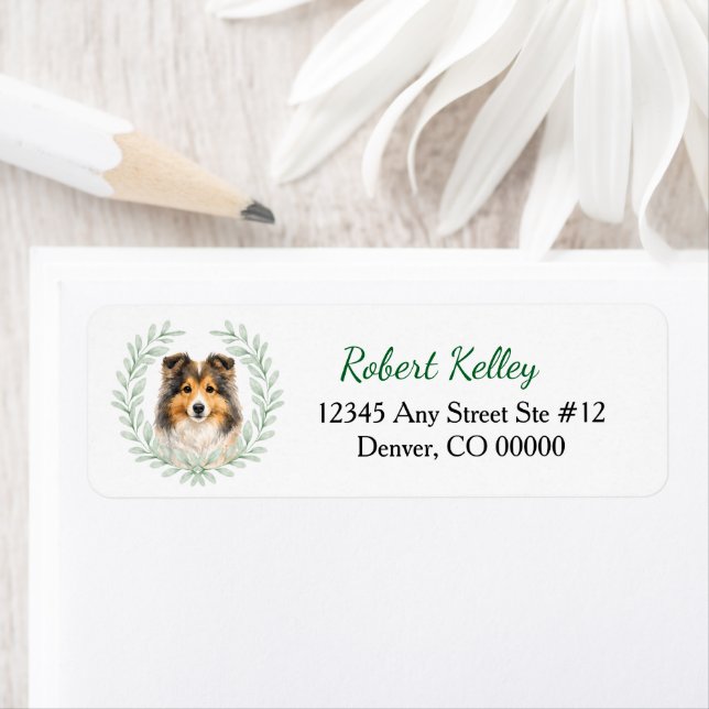 Shetland Sheepdog Eucalyptus Leaf Wreath Label (Insitu)