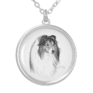 Shetland Sheepdog Fine Art Drawing Silver Plated Necklace