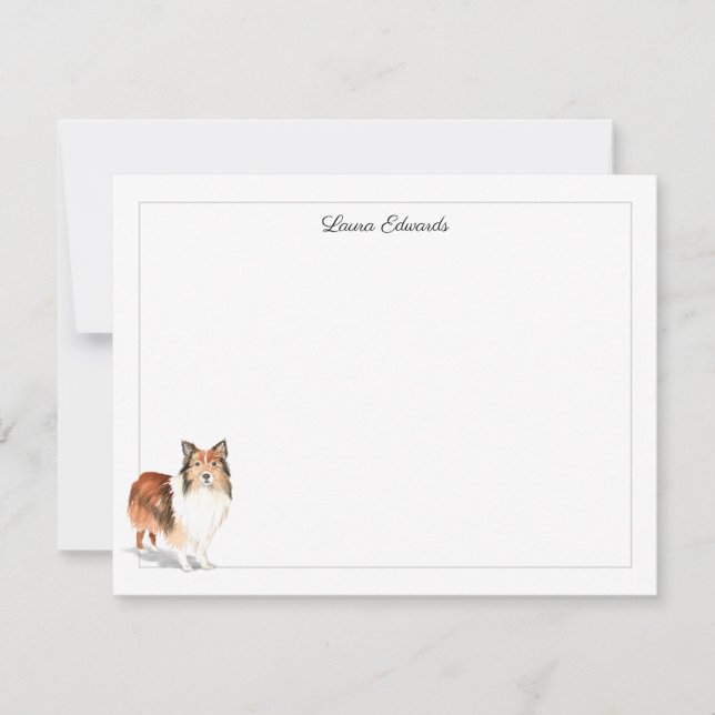 Shetland Sheepdog Gray Border Personalized Note Card (Front)