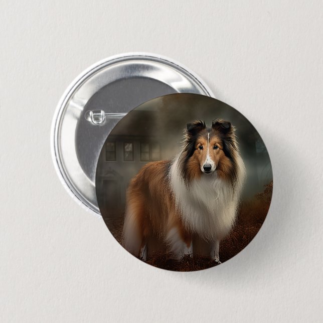 Shetland Sheepdog Halloween Scary Button (Front & Back)
