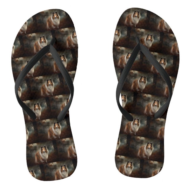 Shetland Sheepdog Halloween Scary Flip Flops (Footbed)
