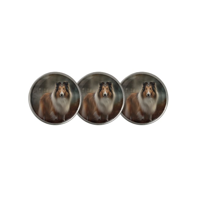 Shetland Sheepdog Halloween Scary Golf Ball Marker (3 Up)