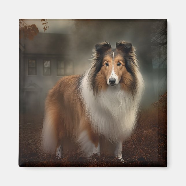 Shetland Sheepdog Halloween Scary Magnet (Front)