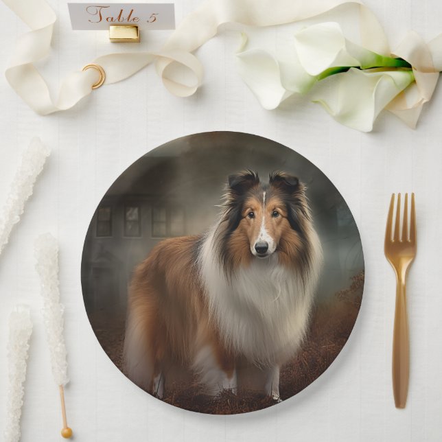 Shetland Sheepdog Halloween Scary Paper Plates (Wedding)