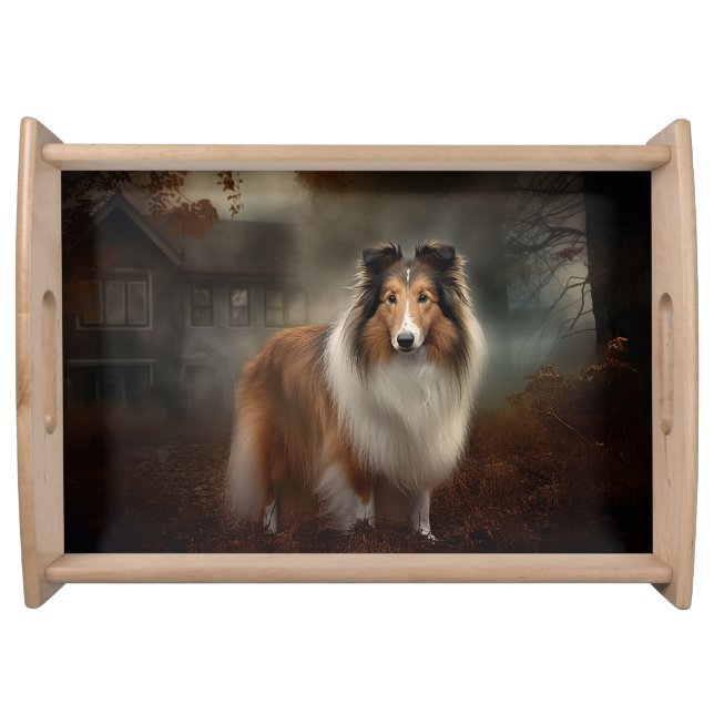 Shetland Sheepdog Halloween Scary Serving Tray (Front)