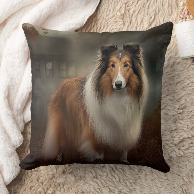 Shetland Sheepdog Halloween Scary Throw Pillow (Blanket)
