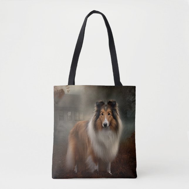 Shetland Sheepdog Halloween Scary Tote Bag (Front)
