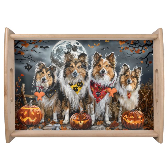 Shetland Sheepdog Halloween Spooky  Serving Tray (Front)