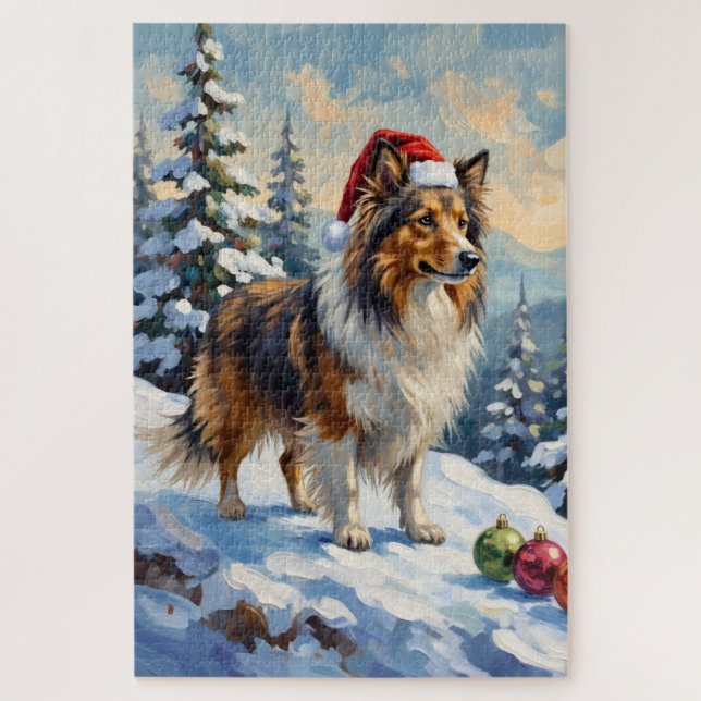 Shetland Sheepdog Herding Christmas Ornaments Hat Jigsaw Puzzle (Vertical)