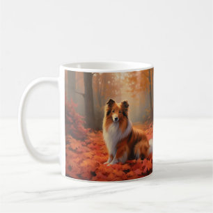 Shetland Sheepdog in Autumn Leaves Fall Inspire Coffee Mug