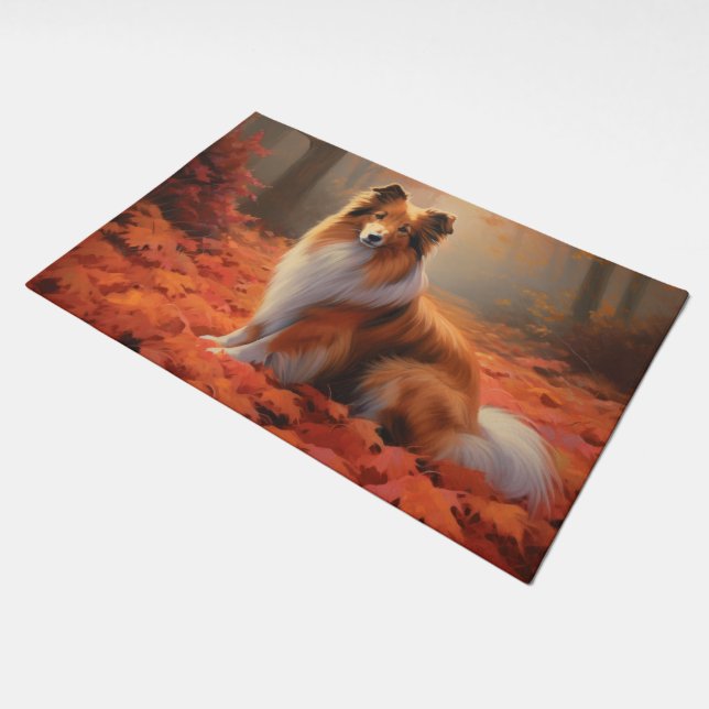 Shetland Sheepdog in Autumn Leaves Fall Inspire  Doormat (Angled)