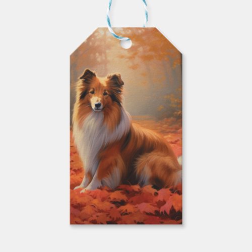 Shetland Sheepdog in Autumn Leaves Fall Inspire  Gift Tags