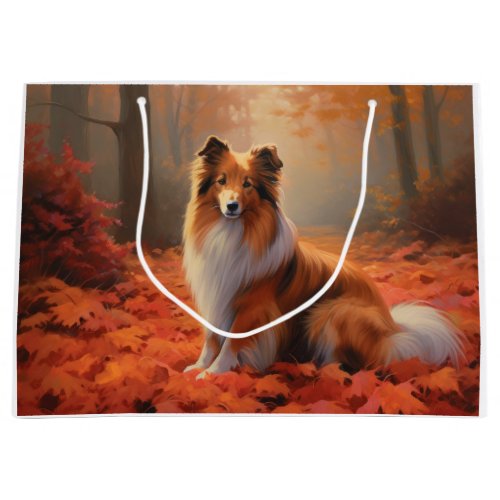 Shetland Sheepdog in Autumn Leaves Fall Inspire  Large Gift Bag