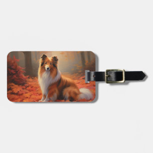 Shetland Sheepdog in Autumn Leaves Fall Inspire Luggage Tag