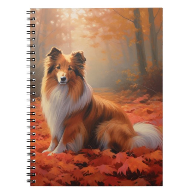 Shetland Sheepdog in Autumn Leaves Fall Inspire  Notebook (Front)