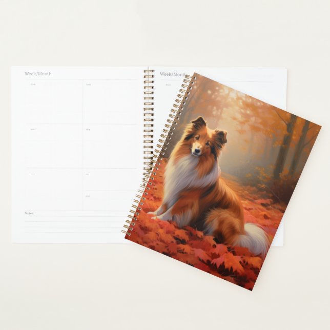 Shetland Sheepdog in Autumn Leaves Fall Inspire  Planner (Display)