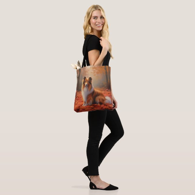 Shetland Sheepdog in Autumn Leaves Fall Inspire  Tote Bag (On Model)