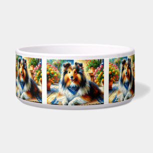 Shetland Sheepdog in Cottage Garden Scene Bowl