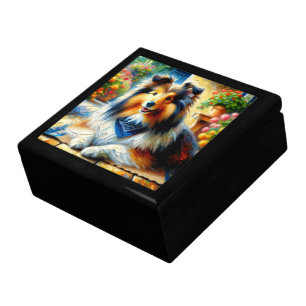Shetland Sheepdog in Cottage Garden Scene Gift Box
