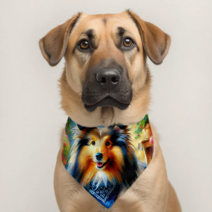 Shetland Sheepdog in Cottage Garden Scene Pet Bandana Collar