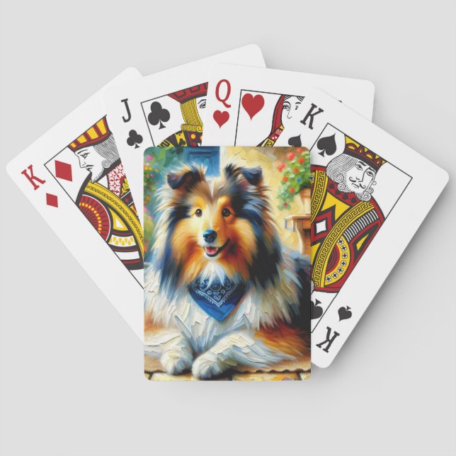 Shetland Sheepdog in Cottage Garden Scene Poker Cards (Back)