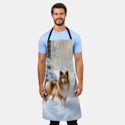 Shetland Sheepdog Let It Snow Christmas Apron