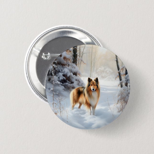 Shetland Sheepdog Let It Snow Christmas Button (Front & Back)