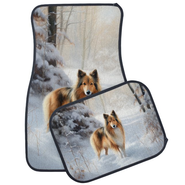 Shetland Sheepdog Let It Snow Christmas Car Floor Mat (Set)