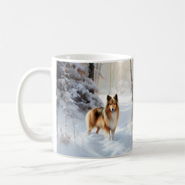 Shetland Sheepdog Let It Snow Christmas Coffee Mug (Left)